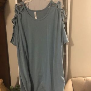 Blue/gray tunic open sleeve tops